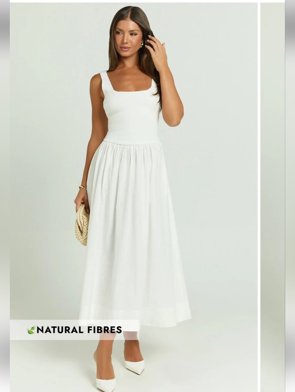 Showpo Murphy Midi Dress Scoop Neck Straight Drop Waist White Dress Size 10 New